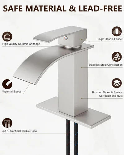 Miniatura 6 de Midanya - Grifo de baño con boquilla tipo cascada, de un agujero o tres agujeros para montaje en cubierta, grifo de lavabo de acero inoxidable 304