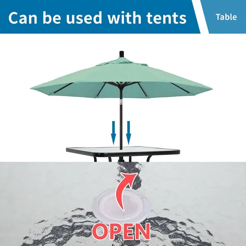 Miniatura 4 de Mesa de patio al aire libre con agujero para paraguas, mesa cuadrada de vidrio templado de 32 pulgadas, mesa de centro de conversación, marco
