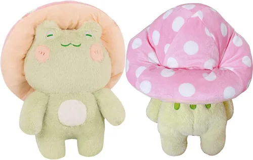 Peluche de rana de 10 pulgadas, lindo sombrero de seta de rana, animales de peluche, juguetes de peluche kawaii, almohada para decoración del hogar,