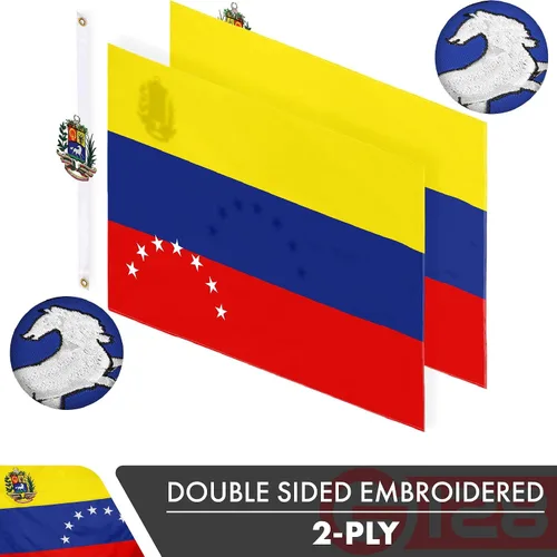 Miniatura 2 de G128 Bandera venezolana de 7 estrellas 3 x 5 pies Serie doble ToughWeave bordado de doble cara de poliéster 210D Bandera de país, diseño