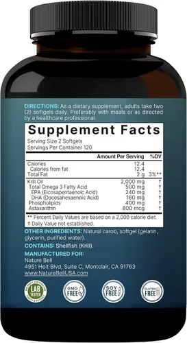 Miniatura 8 de NatureBell Aceite de krill antártico 2000mg suplemento, 240 softgels, 3 veces más potente fuente natural de omega-3, EPA 240mg + DHA 160mg +