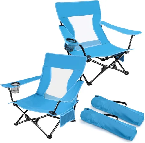 Miniatura 10 de Joyfair Silla de camping de playa (paquete de 2), silla plegable al aire libre para adultos, silla portátil resistente con reposabrazos para pesca