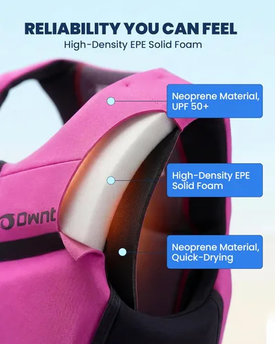 Miniatura 3 de Owntop Chaleco de natación para niños y jóvenes Chaqueta de natación de neopreno ligera y de secado rápido Kayak, entrenamiento de natación, Rosa