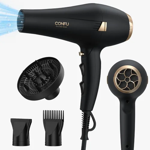 CONFU Hair Dryer Professional Ionic - Salon Blow Dryer with Diffuser for Women & Men - 5X Fast Drying 1875 Watt Powerful Hair Blow Dryer with Comb