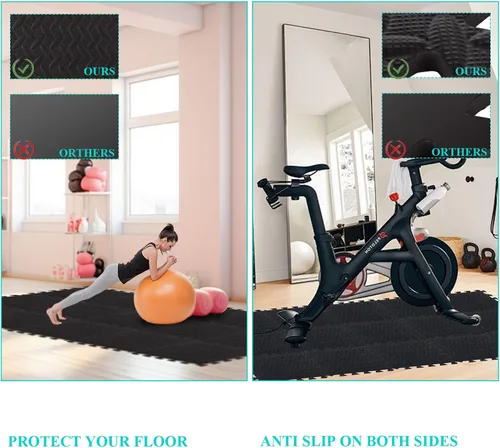 Miniatura 6 de 18 alfombrillas de gimnasio de 12 x 12 x 0.4 pulgadas para gimnasio en casa, azulejos de espuma extraíble de color negro, suelos de gimnasio de Eva