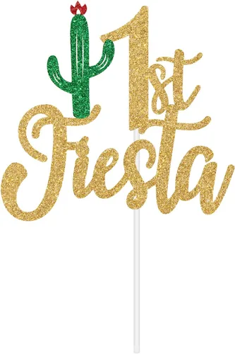 Miniatura 2 de Decoración de pastel de fiesta con purpurina dorada, Uno/Taco Bout One/1st Fiesta, temática mexicana para el primer cumpleaños del bebé
