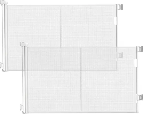 Miniatura 21 de Puerta retráctil reforzada de 96 pulgadas de ancho con varillas de apoyo, puerta retráctil extra larga para perros, puertas exteriores para Negro