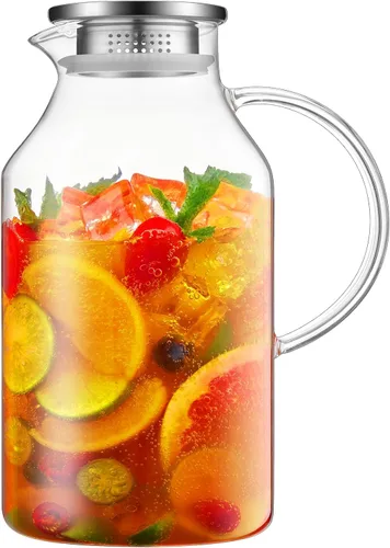 Miniatura 11 de Bivvclaz Jarra de vidrio de 2 litros y 68 onzas con tapa y asa, jarra de vidrio para agua caliente/fría, jarra grande de té helado para café, jugo