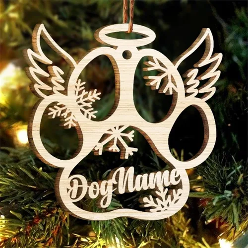 Adorno de Navidad de pata de perro, adornos personalizados, copos de nieve cortados con láser para árbol de Navidad, adorno de pata de perro (P10, 5