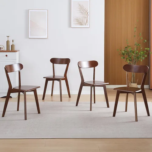 Miniatura 12 de Juego de 4 sillas de comedor tapizadas de madera maciza con asiento marrón acolchado de piel sintética para el hogar, cocina, sala de estar, comedor