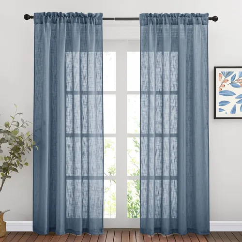 Miniatura 25 de NICETOWN Cortinas traslúcidas cortas para dormitorio, 45 pulgadas de largo, con textura de lino, cortinas semitransparentes de gasa que mantienen