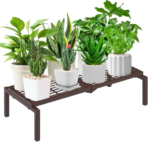 Miniatura 11 de Soporte de metal para plantas para interiores y exteriores, 3 niveles en maceta, estante para plantas, estante de exhibición de macetas resistente 3