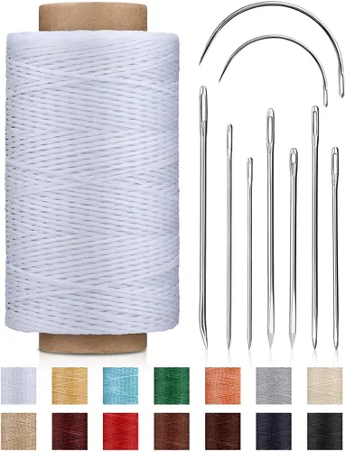 Miniatura 14 de DIUDUS Hilo encerado de 218 yardas, hilo encerado de cuero con agujas de coser resistentes, hilo de cuero para coser a mano, reparación de cuero