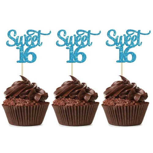 Miniatura 13 de Gyufise 1 decoración para tartas de 16 años con purpurina negra para cumpleaños de 16 años, decoración para felicitaciones a 16 años de edad