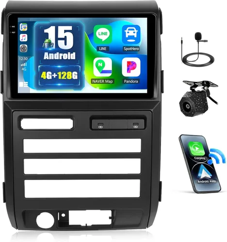 [4+128G] Android 15 - Actualización estéreo para automóvil Ford F150/F-150 2009-2012 (Auto-AC) con CarPlay inalámbrico y Android Auto, radio de