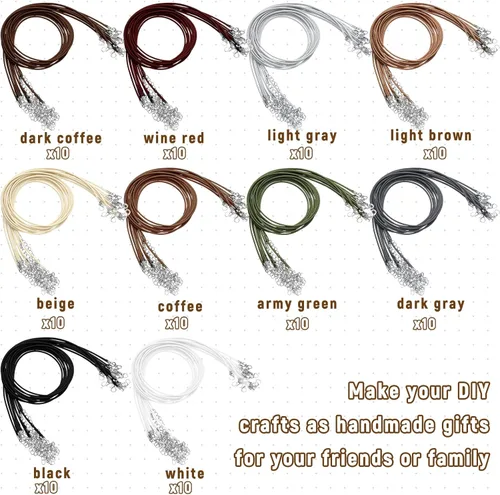 Miniatura 3 de Tudomro 100 piezas de collar de cuero encerado a granel con cierre, collar, pulsera, cadenas, cuerda para hacer joyas, colgantes