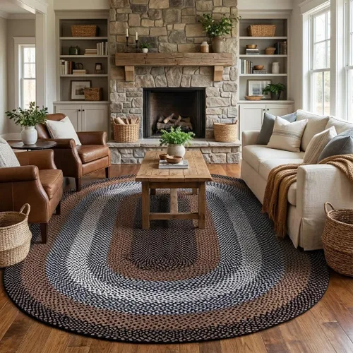 Miniatura 43 de Super Area Rugs - Alfombra trenzada rústica en tonos taupe y gris oscuro, ovalada para puerta/entrada principal, alfombra tejida para exteriores, 2
