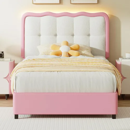 Miniatura 9 de BarnFurin Base de cama individual, cama de plataforma tapizada con cabecera de nube, marco de cama moderno con diseño suave anticolisión, no Negro