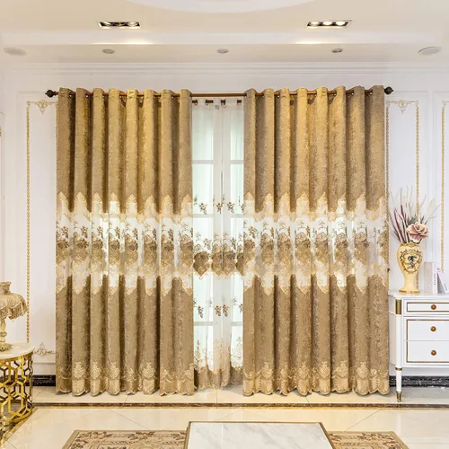 Miniatura 14 de ELKCA Cortina de Chenille Bordada Beige de Estilo Europeo para Sala de Estar, Elegantes Cortinas Florales de Chenille para Dormitorio, Parte