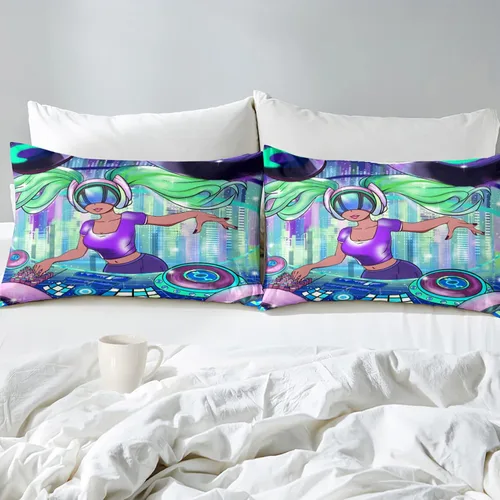 Miniatura 4 de Juego de edredón de 3 piezas con 2 fundas de almohada, tamaño Queen, diseño africano de DJ Girl de microfibra suave, regalo para mujeres y niñas