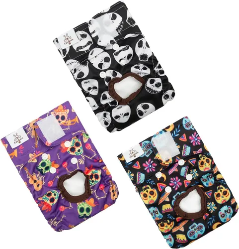 CuteBone - Paquete de 3 unidades de pañales lavables y reutilizables para perras, de Halloween, D41XS