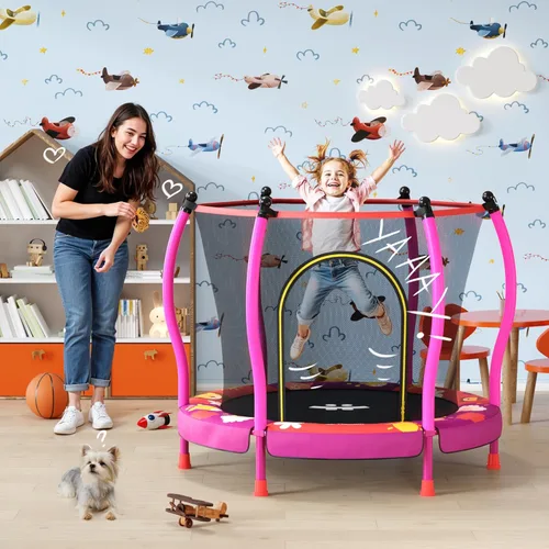 Miniatura 7 de Happin® - Cama elástica de 55 pulgadas para niños con cerca de seguridad, trampolín interior y exterior para niños pequeños, diseño ultra seguro