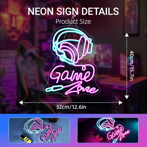 Miniatura 5 de Señal de Neón de Zona de Juego Gameneon Luces de Neón para Juegos para Decoración de Pared Luz LED Dormitorio para Niños Caverna de Hombre Fiesta