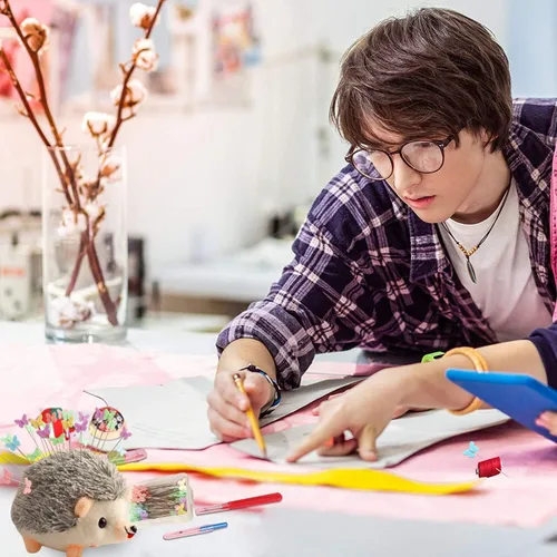Miniatura 4 de Kit de costura de cojín en forma de erizo con 100 alfileres de colores Gris