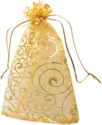Yansanido 100 bolsas de organza con cordón ajustable de 3.9 x 4.7 pulgadas, de color dorado, para joyas, fiestas, recuerdos de boda, regalos