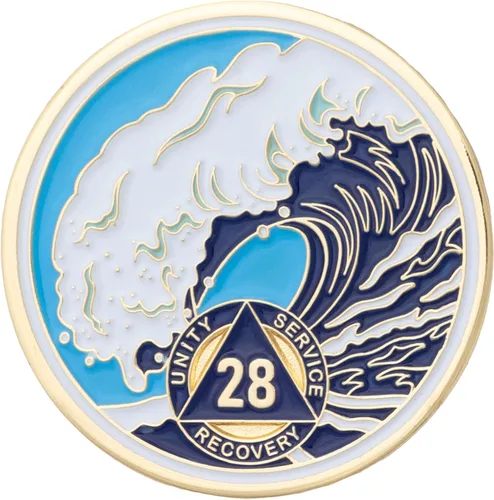 Miniatura 71 de Moneda AA de 1 año – Medallón de recuperación de ondas estrelladas de Sobriety Mint – azul/blanco/dorado