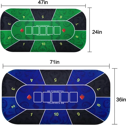 Miniatura 6 de Tapete de póquer Texas Hold'Em de 71 x 36 pulgadas, portátil, de goma, impermeable, reducción de ruido, adecuado para cualquier juego de mesa, bolsa