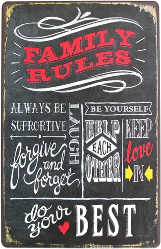 Family Rules Always Be Supportive - Letrero de metal para decoración del hogar, placa de arte retro vintage (siempre)