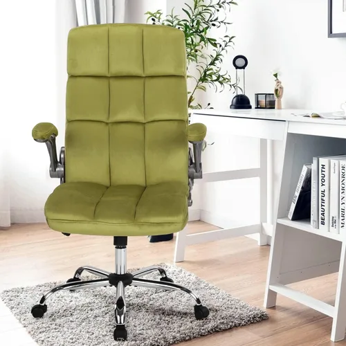 Silla de oficina ejecutiva, sillas de oficina de terciopelo verde con soporte lumbar, sillas de escritorio de oficina en casa con ruedas y brazos