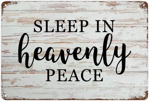 Letrero de metal rústico con texto en inglés "Sleep in Heavenly Peace" para decoración de pared, de grano de madera, divertido, envejecido, Duerme