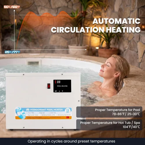 Miniatura 4 de Mxmoonant Calentador de spa, calentador de agua para piscina y bañera de hidromasaje de 11KW 220V Termostato de pantalla táctil, compatible
