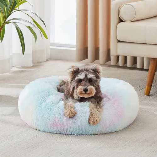 Miniatura 37 de WESTERN HOME WH Cama calmante para perros y gatos, dona acogedora anti-ansiedad, cama redonda cálida y acogedora de piel sintética, suave y azul