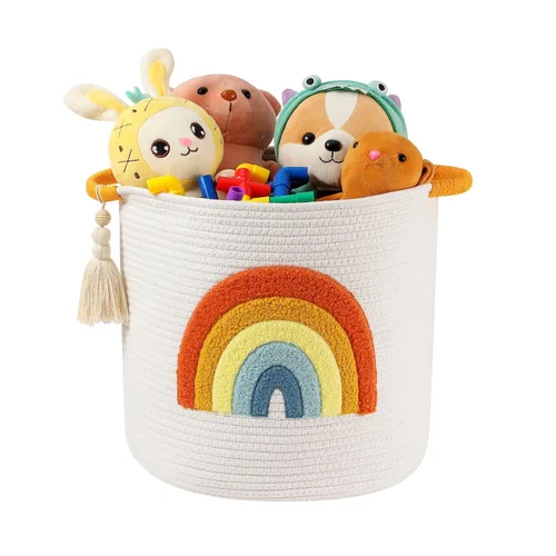 Miniatura 13 de Cestas de almacenamiento de juguetes tejidas de cuerda de algodón para niños, cestas de manta para sala de estar, organizador de juguetes con Jirafa