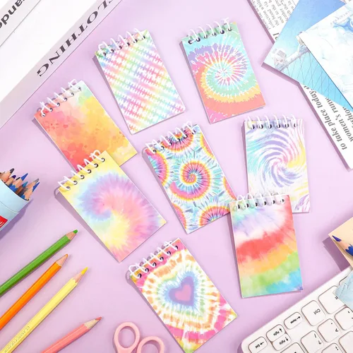 Miniatura 7 de 24 piezas de mini blocs de notas con estilo teñido anudado multicolor, cuadernos de bolsillo para niños, cuadernos en espiral mini, divertidos