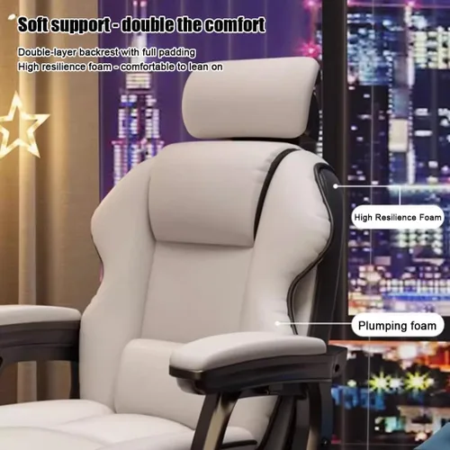 Miniatura 5 de Silla de oficina grande y alta de 450 libras de ancho, silla de oficina ejecutiva de cuero con respaldo alto con reposapiés, silla de oficina Blanco