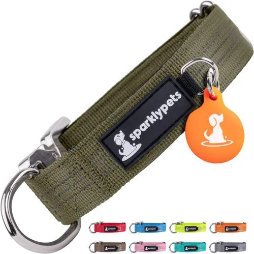 Miniatura 17 de SparklyPets Collar de perro ancho de servicio pesado con hebilla cromada de liberación rápida, collar táctico grueso para perro con rayas Azul