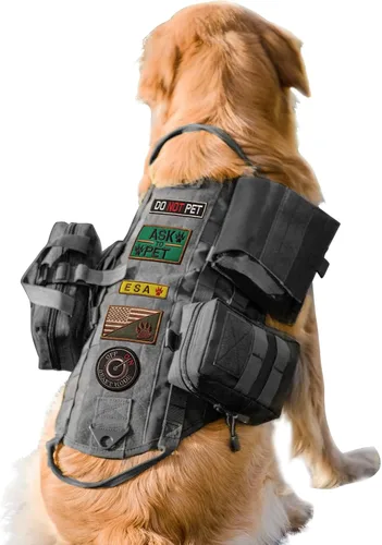 Miniatura 12 de AIWAI Arnés táctico para perro con bolsas, arnés de chaleco para perros grandes y medianos, arnés militar ajustable sin tirones con asa, caminar