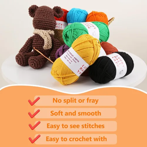 Miniatura 3 de LUCKY BALL Hilo para ganchillo, 3.53 oz/109 yardas, 70% algodón, 30% nailon, #5, hilo de tubo voluminoso para tejer, para bolsos, sombreros