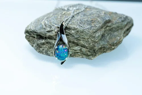 Miniatura 2 de Collar de ópalo auténtico, ópalo de fuego, triplete australiano o ópalo macizo de 0.433 x 0.315in, joyería chapada en oro para mujer, Plata