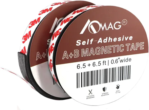 AOMAG Cinta magnética flexible A+B, tiras magnéticas con respaldo adhesivo, rollo de cinta magnética (6.5 pies + 6.5 pies)