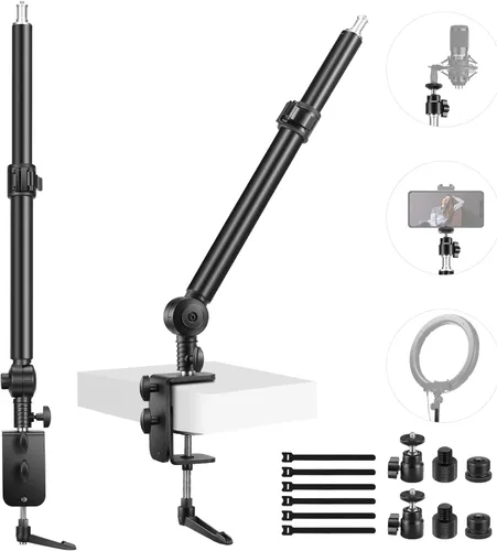 Miniatura 11 de NEEWER Soporte de escritorio extensible para cámara con cabeza de bola, soporte de luz de mesa ajustable de 17"-40" con tornillo de 1/4