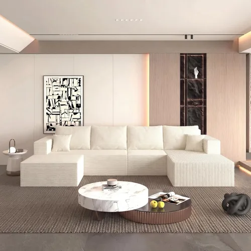 Miniatura 52 de Sofá otomano modular de pana de 28 pulgadas sin hueso, sofá otomano seccional para sala de estar, color beige