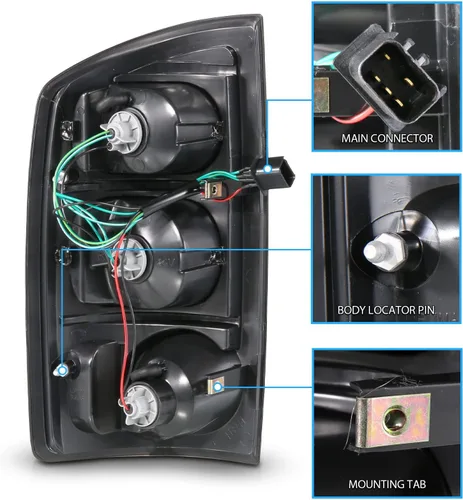 Miniatura 5 de AmeriLite Par de luces traseras de repuesto para Dodge Ram 1500 2002-2006 03-06 Ram 2500 3500 Pickup estilo europeo negro transparente - lado