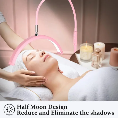 Miniatura 7 de Mznoo Luz de pestañas para tecnología de pestañas con bandeja, luz de media luna para pestañas y esteticistas, lámpara de pestañas LED para Rosa