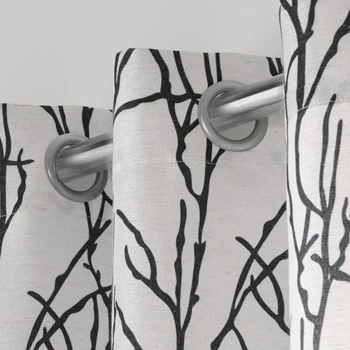 Miniatura 3 de Exclusive Home Branches - Par de paneles de cortinas de mezcla de lino con ojales, 54 x 84 pulgadas, negro