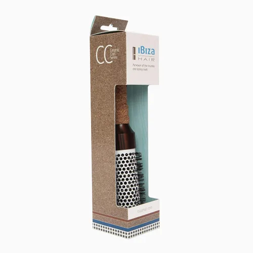 Miniatura 4 de Ibiza Hair Cepillo redondo de cerámica (CC3-1.969 in) Cerdas de fibra de carbono/nailon con mango ergonómico de corcho Diseño iónico resistente